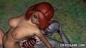 Hot 3D redhead babe riding a zombies rock hard cockie-high 2
