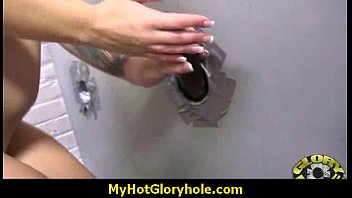 Nasty Babe Sucks Cock in Bathroom Gloryhole 1