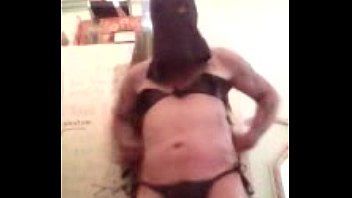 dark-hued leather  bathing suit striptease